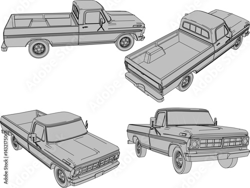 vintage classic racing sports truck car design illustration vector sketch