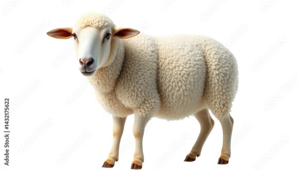 Fototapeta premium Fluffy White Sheep Isolated on Transparent Background