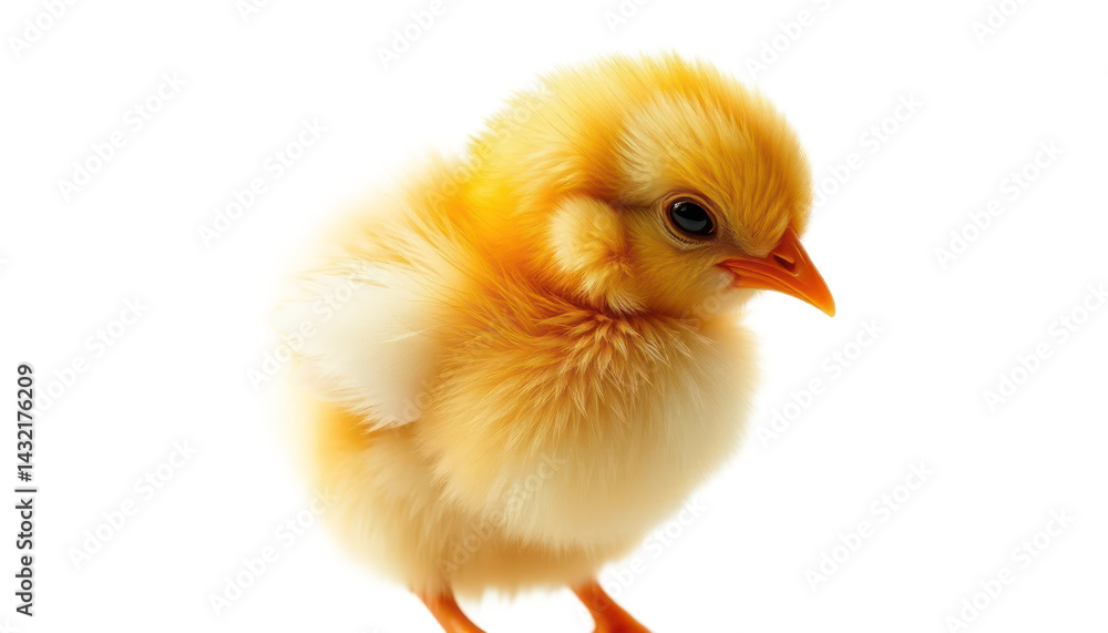 Fototapeta premium Fluffy Yellow Baby Chick on White Background