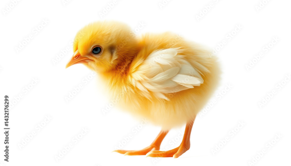 Fototapeta premium Fluffy Yellow Baby Chick on White Background