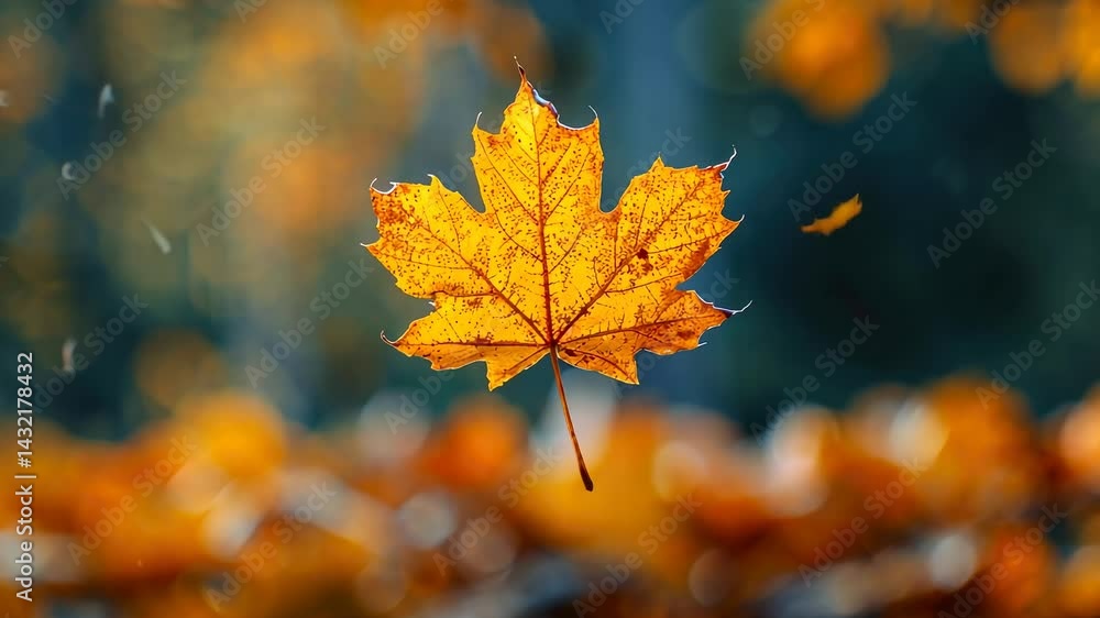Autumn's Golden Dance: A Single Maple Leaf in Suspended Animation Autumn's Golden Dance: A Single Maple Leaf in Suspended Animation