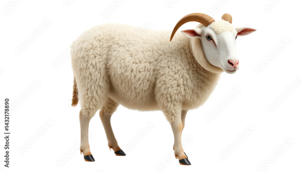 Fototapeta premium White Sheep with Short Horns on Transparent Background