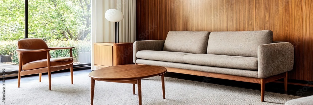 Fototapeta premium living room with midcentury modern interior design,