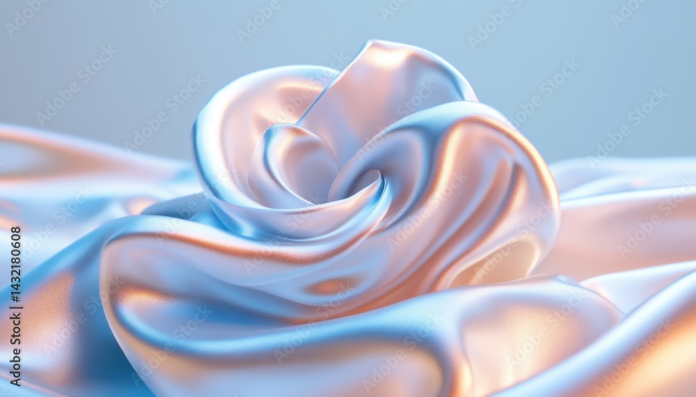 Soft, flowing fabric sculpture. Delicate, swirling folds of light, iridescent silk Soft, flowing fabric sculpture. Delicate, swirling folds of light, iridescent silk