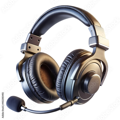 Detailed studio shot of a black gaming headset with microphone boom