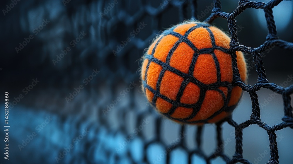 Orange Ball Trapped in Netting: A Close-Up Orange Ball Trapped in Netting: A Close-Up
