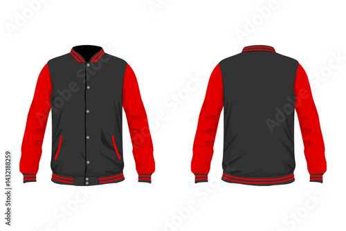 Varsity jacket design, black and red color.