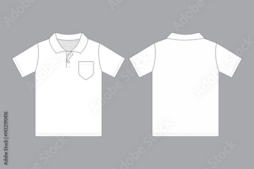 White uniform blank flat mockup template. for school and work used. front and back view.