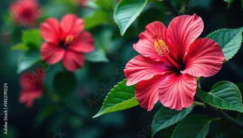 Wallpaper Mural Bold hibiscus & tropical leaves, vibrant colors, leaves, pink Torontodigital.ca