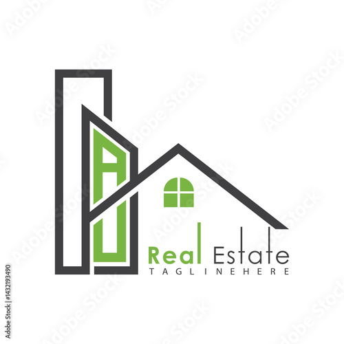 initial monogram logo for real estate with Home and Building shape creative design.	