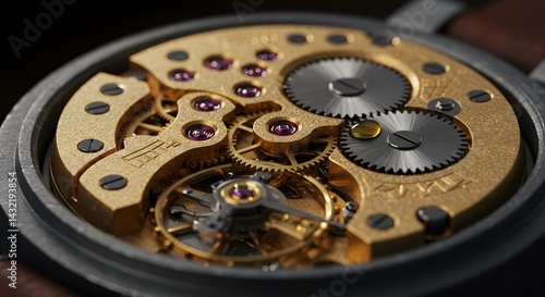 Wallpaper Mural A highly detailed macro photograph of the inner mechanism of a vintage mechanical wristwatch. Tiny gears, cogs, and springs are intricately arranged in polished brass and steel. Torontodigital.ca