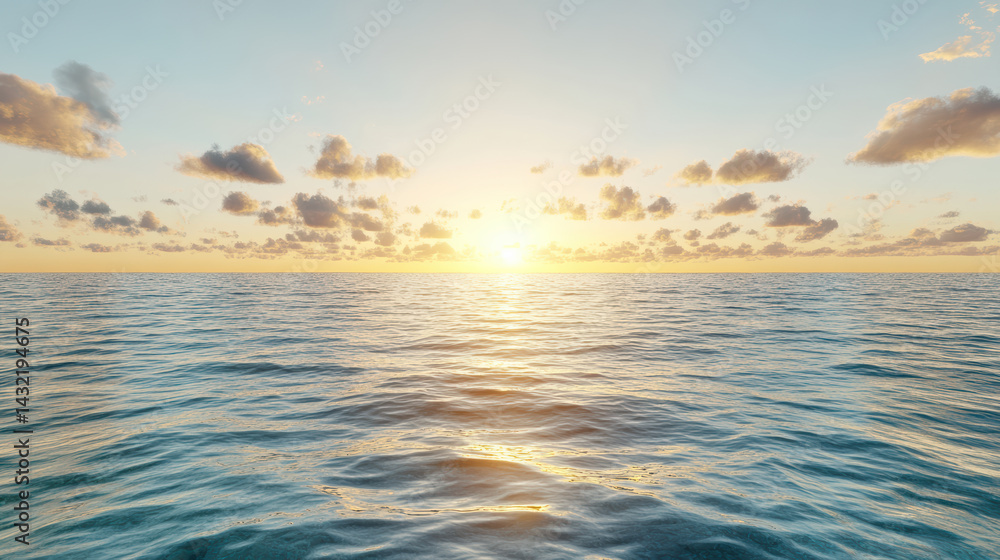 Obraz premium serene ocean view at sunset, with soft ripples reflecting glowing sky