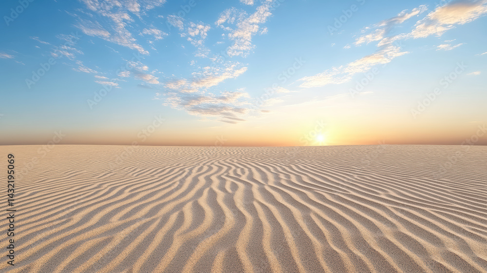 Naklejka premium serene desert landscape with rippled sand under vibrant sky at sunset
