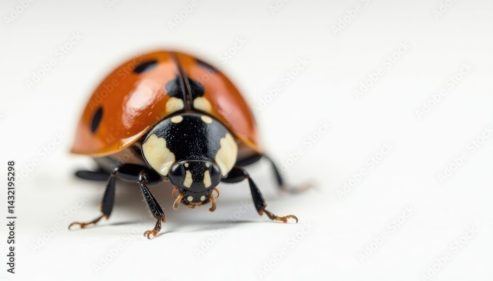 Fototapeta premium Close-up of single ladybug on white background, backdrop, tiny, bug