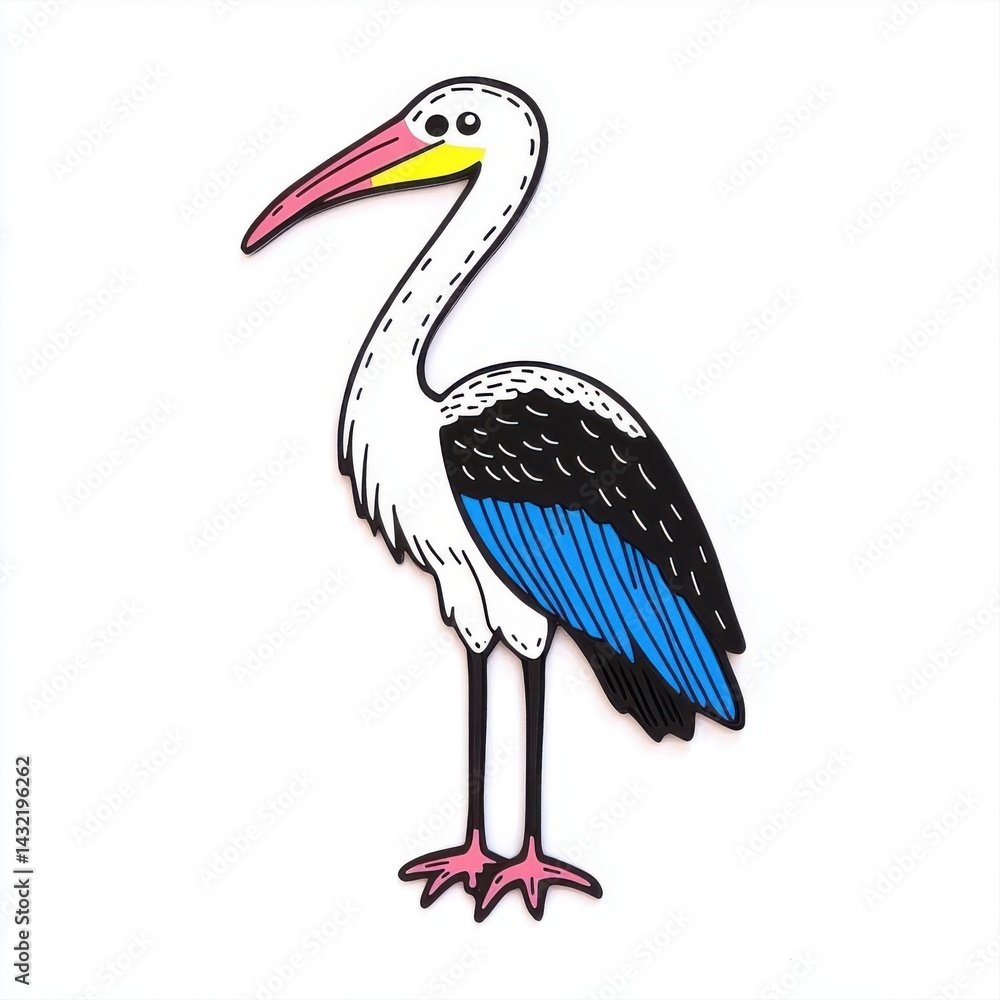 Fototapeta premium Colorful Stork Illustration Suitable for Children's Education Materials