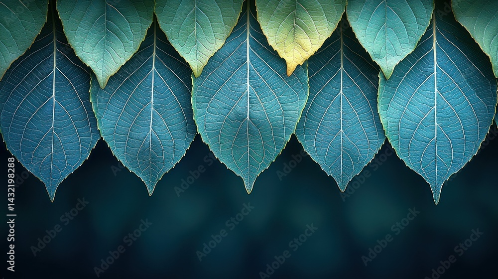 Obraz premium Teal Leaves: A Serene Nature Photography