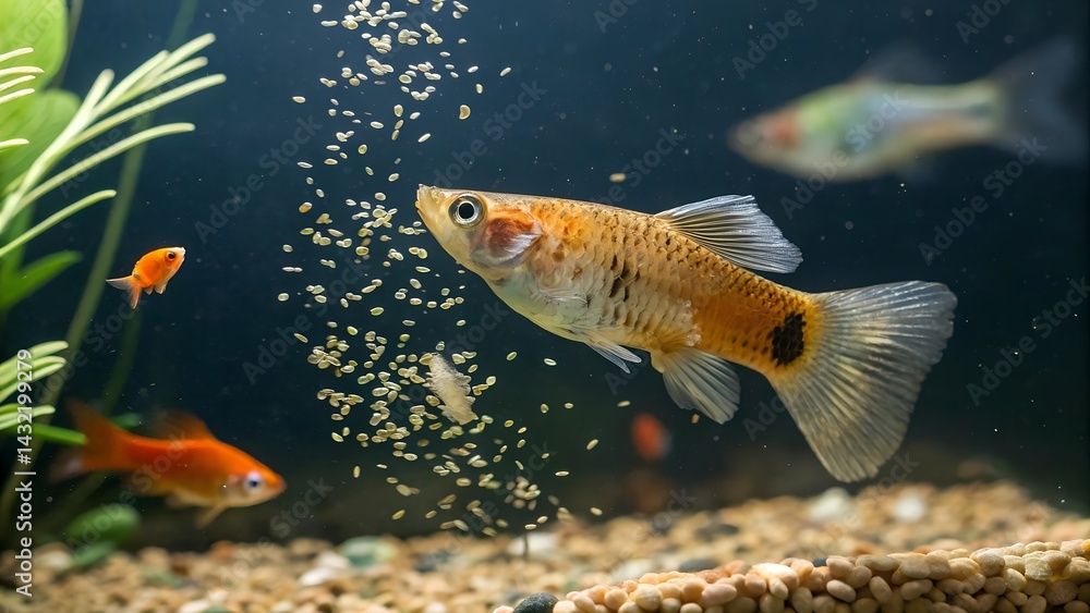 Fototapeta premium Stunning Close Up of a Golden Orange Freshwater Fish 