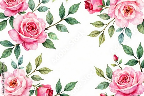 Delicate watercolor roses & leaves, repeating floral design, art, blossom, bud