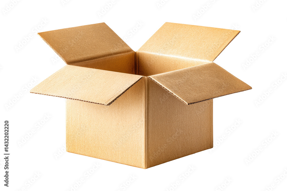 Open Plain Brown Cardboard Box with Flaps for Packing and Storage