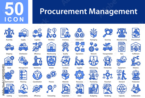 Procurement Production Icon Collection and Symple Concept mixed blue color	
