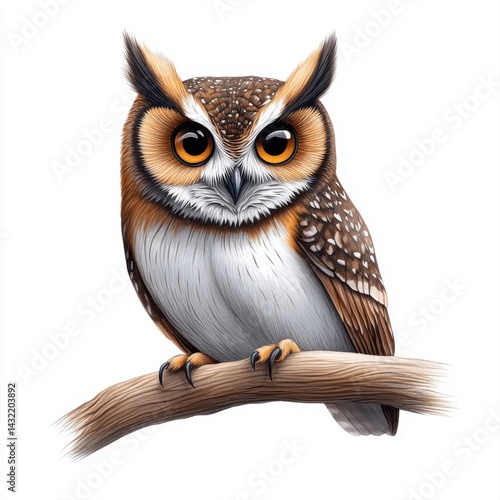 Obraz na płótnie Realistic Illustration of a Beautiful Owl Perched on a Branch w salonie