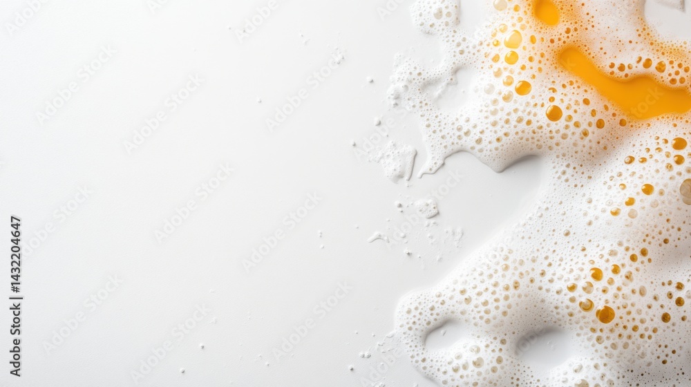 Bubbles Forming on a White Surface with Vibrant Yellow Liquid