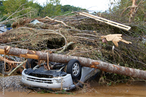 Upside Down Car Crushed Under Tree During Tropical Storm Helene