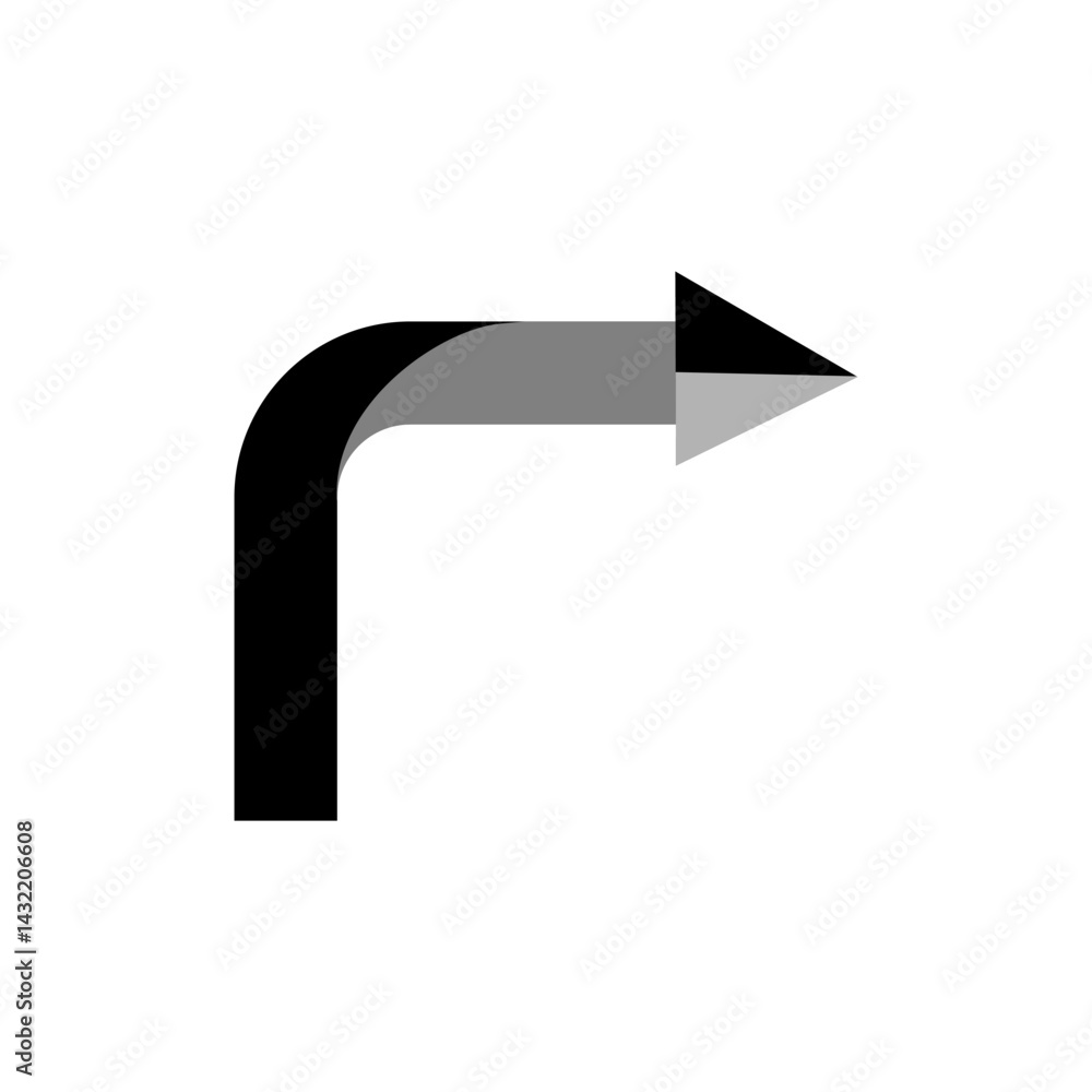 Directional arrow indicating right turn on a clear background for navigation purposes