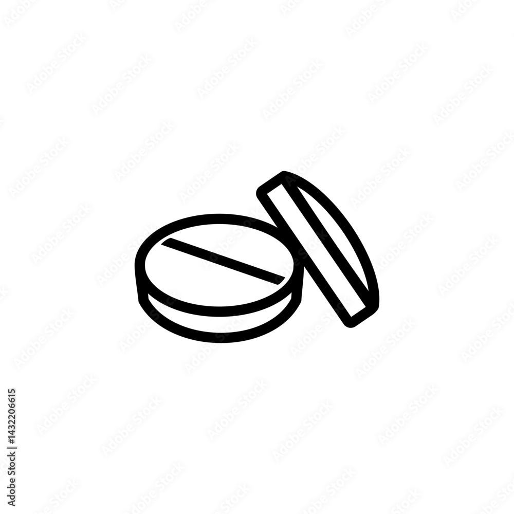 Illustration of a tablet with its cap removed on a plain background showcasing pharmaceutical products