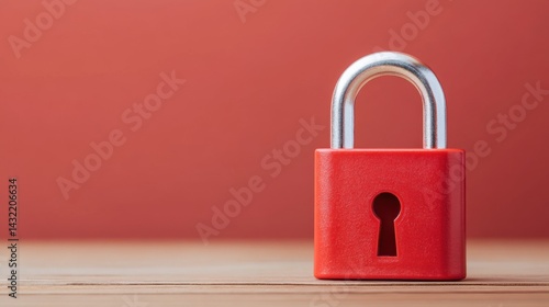 Obraz na płótnie Bright Red Padlock on Wooden Surface against Soft Red Background w salonie