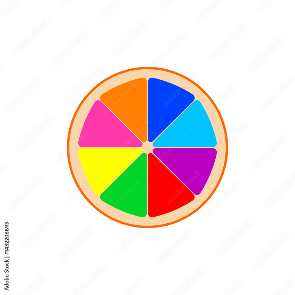 Colorful circular design resembling a fruit slice with vibrant segments representing different colors in a creative layout
