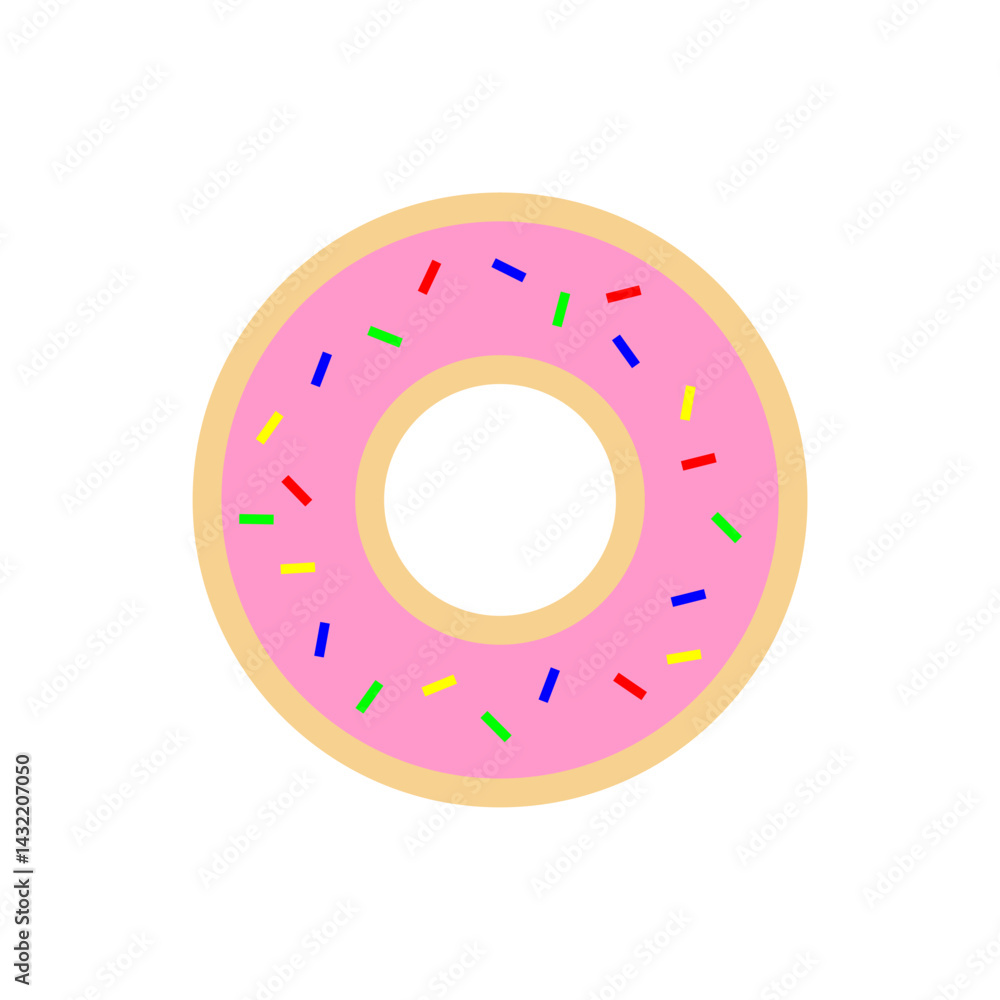 Colorful pink donut with sprinkles on a white background, perfect for dessert lovers and bakery enthusiasts