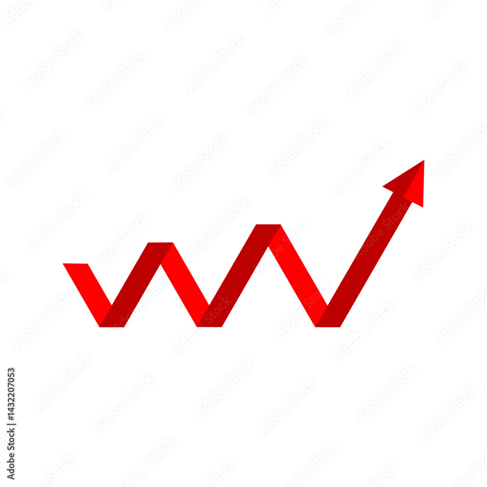 Professional financial growth graph with upward trend and prominent red color