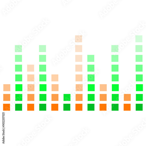 Obraz na płótnie Digital audio waveform visualization displaying vibrant green and orange squares in a rhythmic pattern w salonie