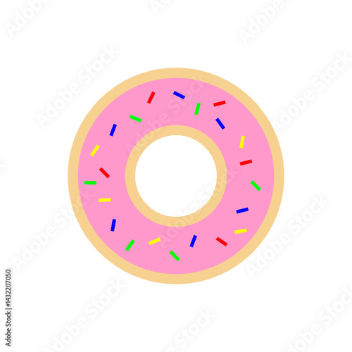 Obraz na płótnie Colorful pink donut with sprinkles on a white background, perfect for dessert lovers and bakery enthusiasts w salonie
