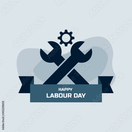 Happy Labour Day Vector Illustration with Wrenches and Ribbon | Workers Day Celebration Design