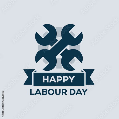 Happy Labour Day Vector Design with Wrench and Ribbon | Workers Day Celebration Poster