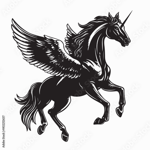 A Majestic Winged Horse Pegasus In Flight Image vector isolated on white background.