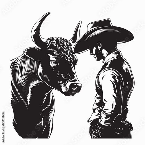 Matador with bull face to face Image Vector Isolated on White Background.
