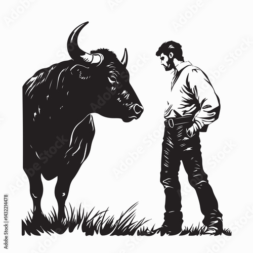 Matador with bull face to face Image Vector Isolated on White Background.