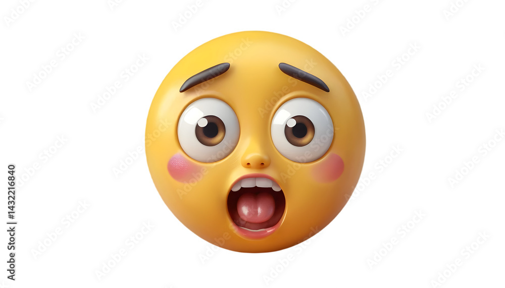 Fototapeta premium Shocked emoji face expression yellow surprised reaction digital art render on transparent background