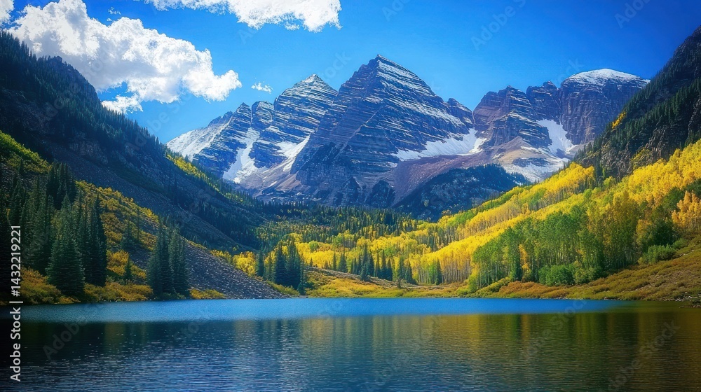 Maroon Bells autumnal lake reflection, Colorado Maroon Bells autumnal lake reflection, Colorado
