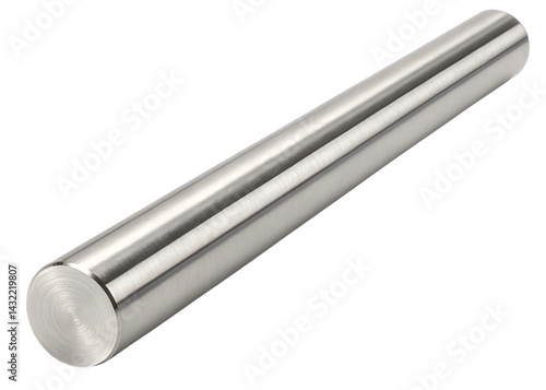 Cylindrical metal rod isolated on black background with shiny polished surface