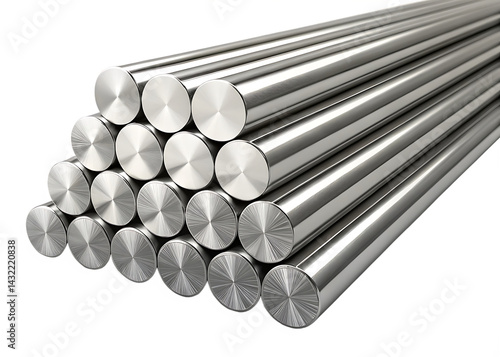 Stacked metal rods silver shiny round bar stock industrial materials