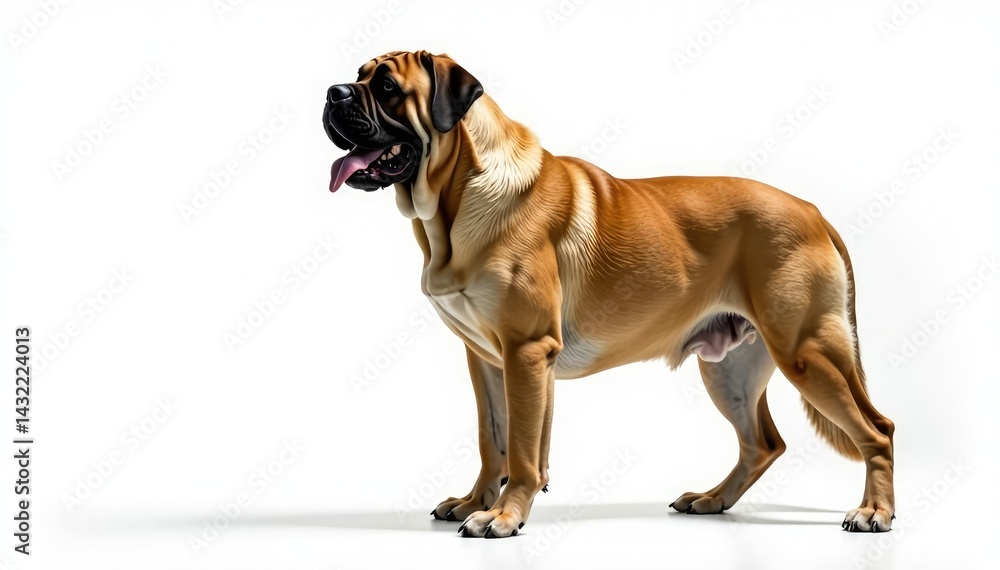 Majestic Mastiff, powerful stance, white background, animal photography, head Majestic Mastiff, powerful stance, white background, animal photography, head