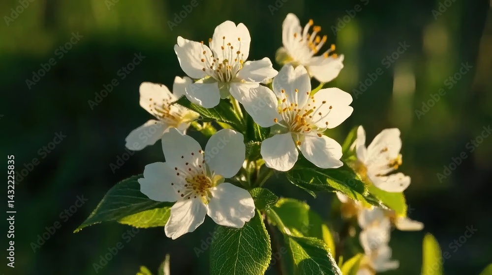 Delicate white blossoms in soft sunlight. Delicate white blossoms in soft sunlight.