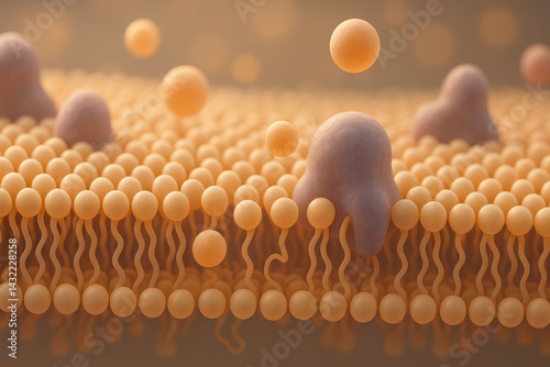 Detailed model of cell membrane structure with lipid bilayer and proteins