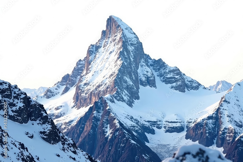 Fototapeta premium Snow covered mountain peak, dramatic texture on stark white background, natural beauty, cold, view