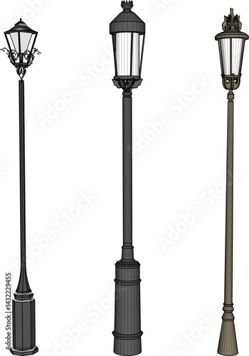 sketch vector illustration silhouette design classic vintage city park lamp ethnic europe 