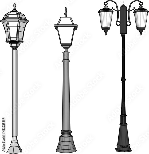 sketch vector illustration silhouette design classic vintage city park lamp ethnic europe 